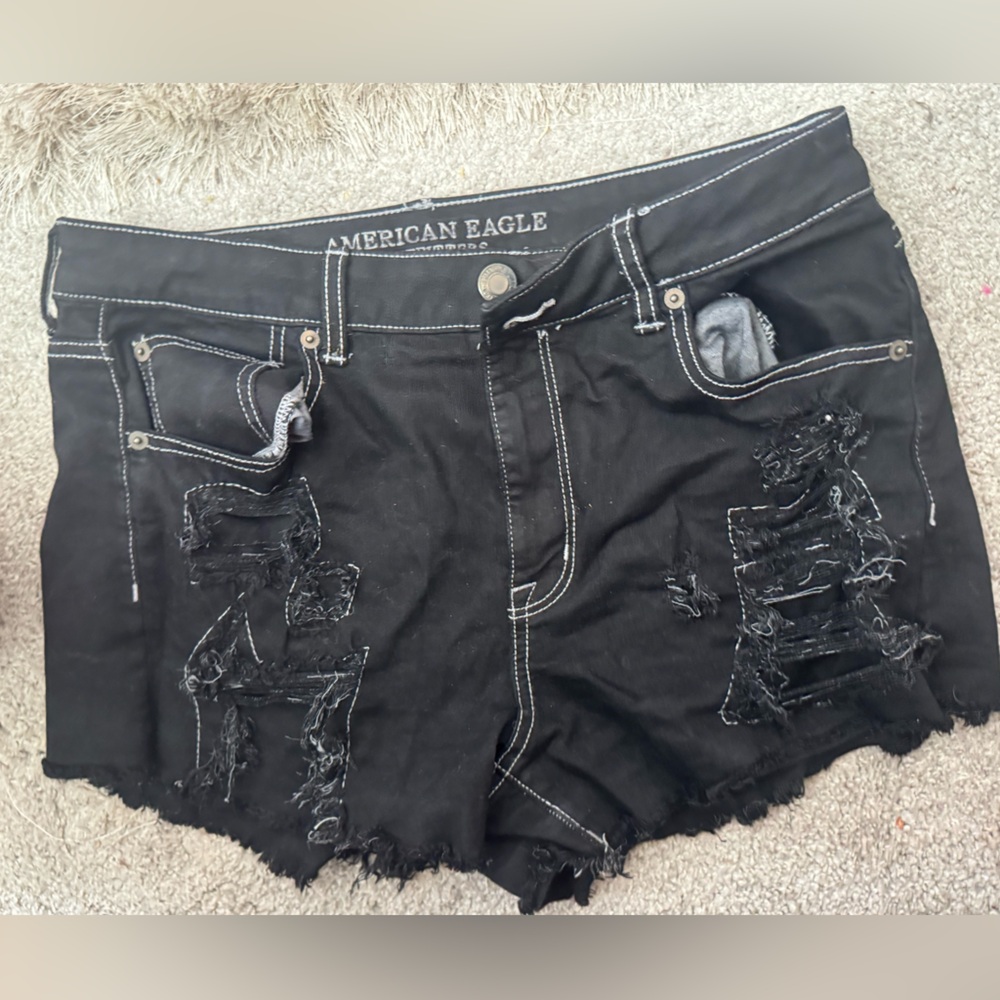 American Eagle Outfitters Black Distressed Jean Shorts